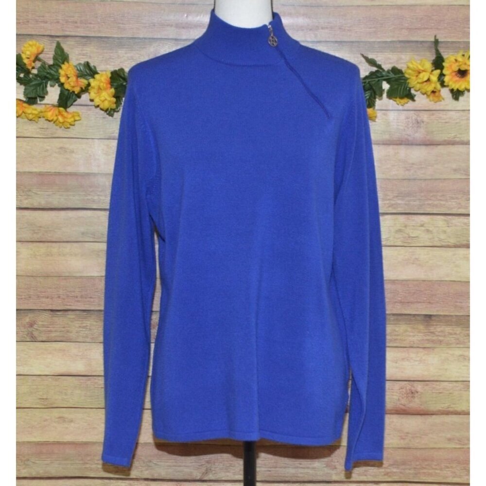 Designers Original Luxe 360 Ladies Blue Mock Neck Sweater Size XL Shoulder Zip